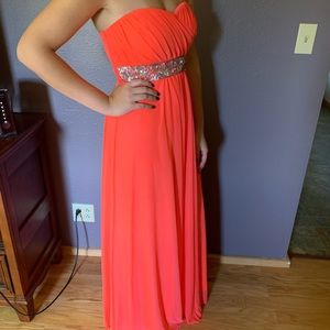 Neon coral prom dress